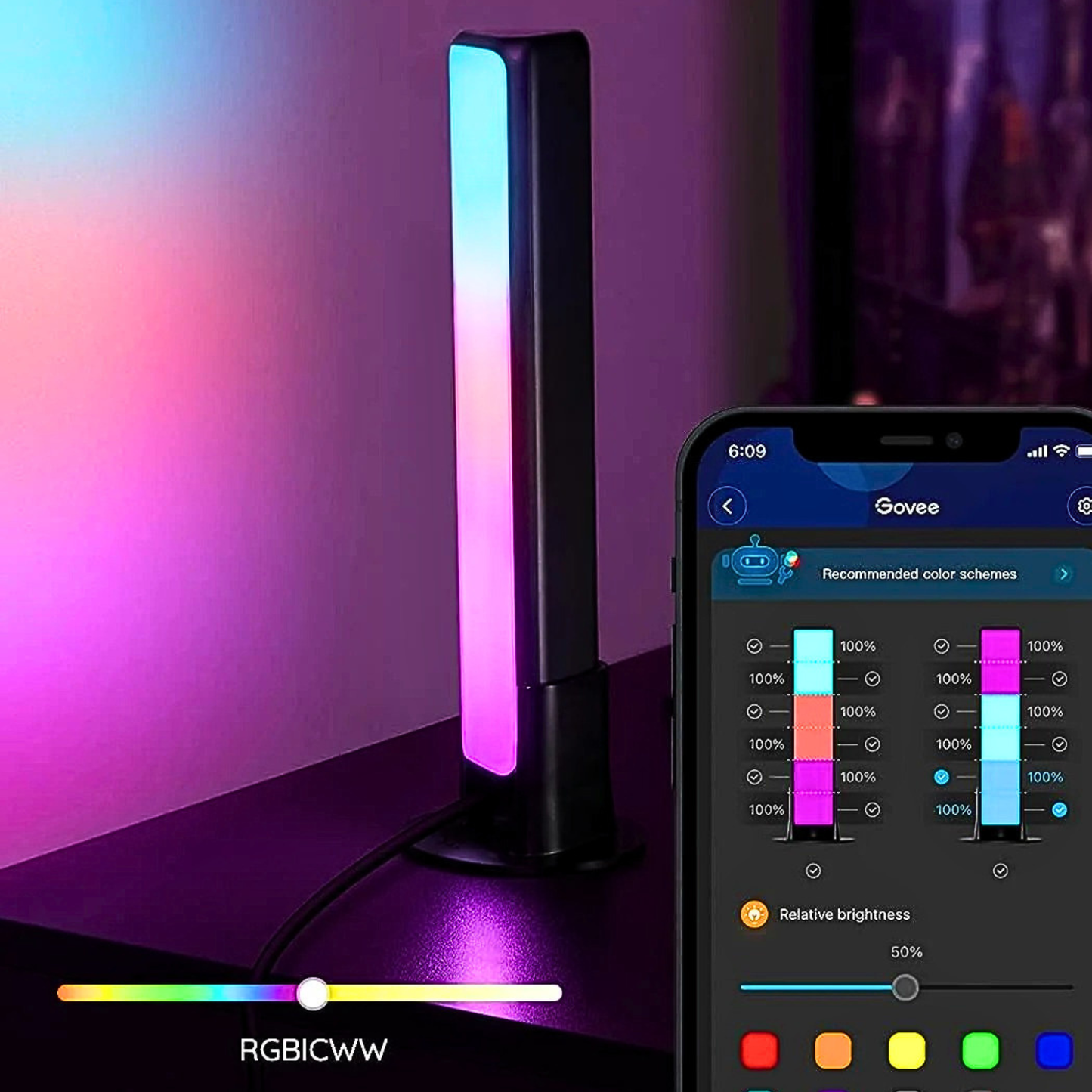 Govee Smart Light Bar, RGBICWW TV Lights for Gaming and Living Room, Silver