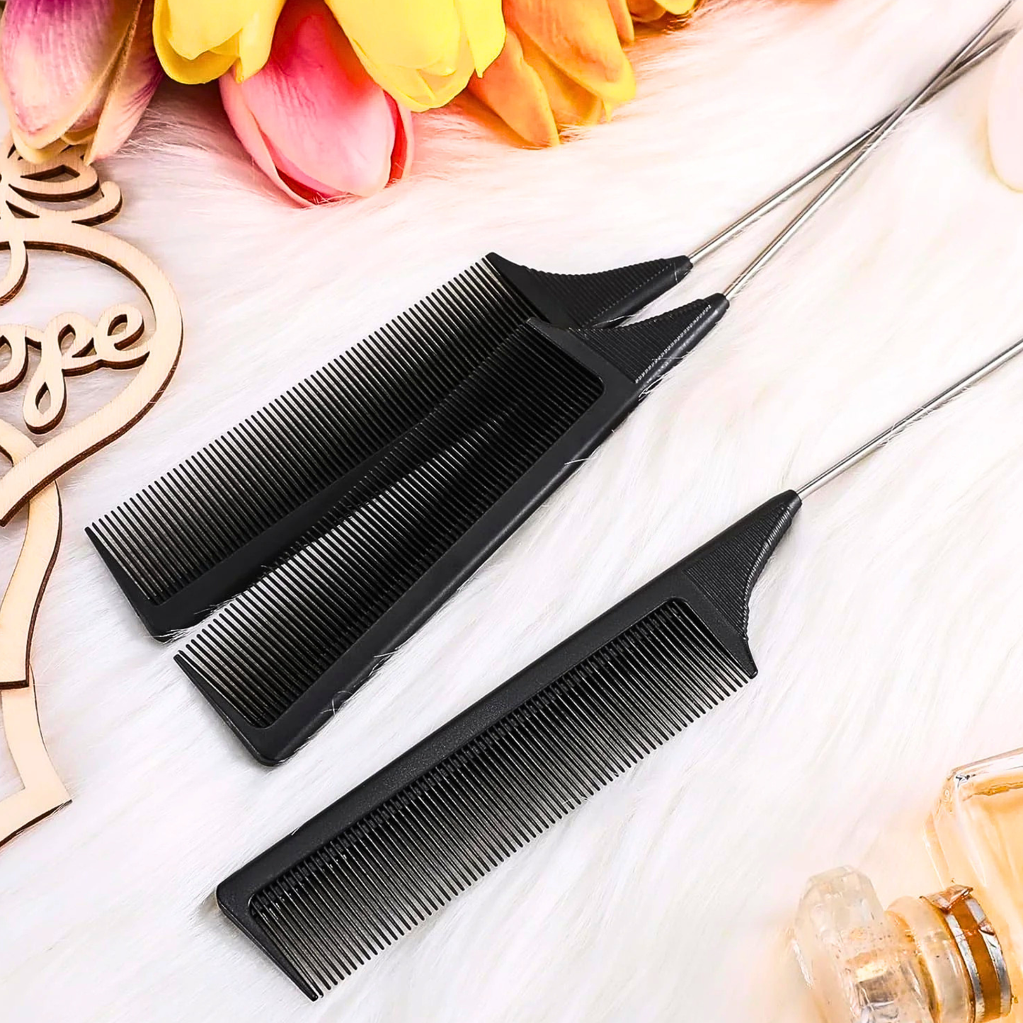 Leinuosen Carbon Fiber Rat Tail Comb 3-Pack
