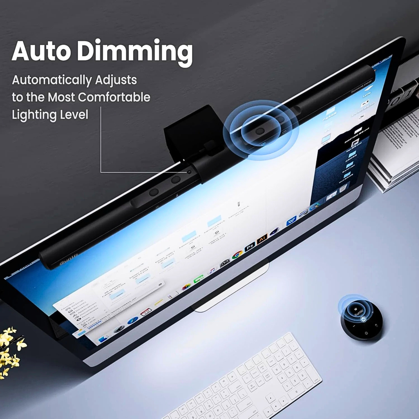 Quntis Computer Monitor Lamp, USB LED Monitor Light Bar with Auto-Dimming, Space-Saving Desk Lamp