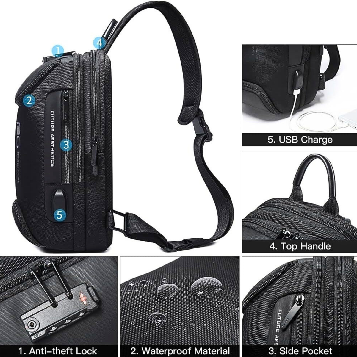 BANGE Anti-Theft Oxford Sling Backpack