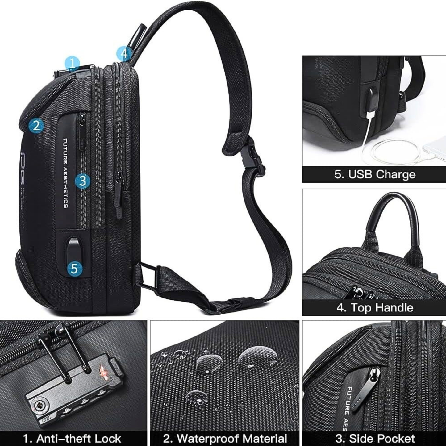 BANGE Anti-Theft Oxford Sling Backpack