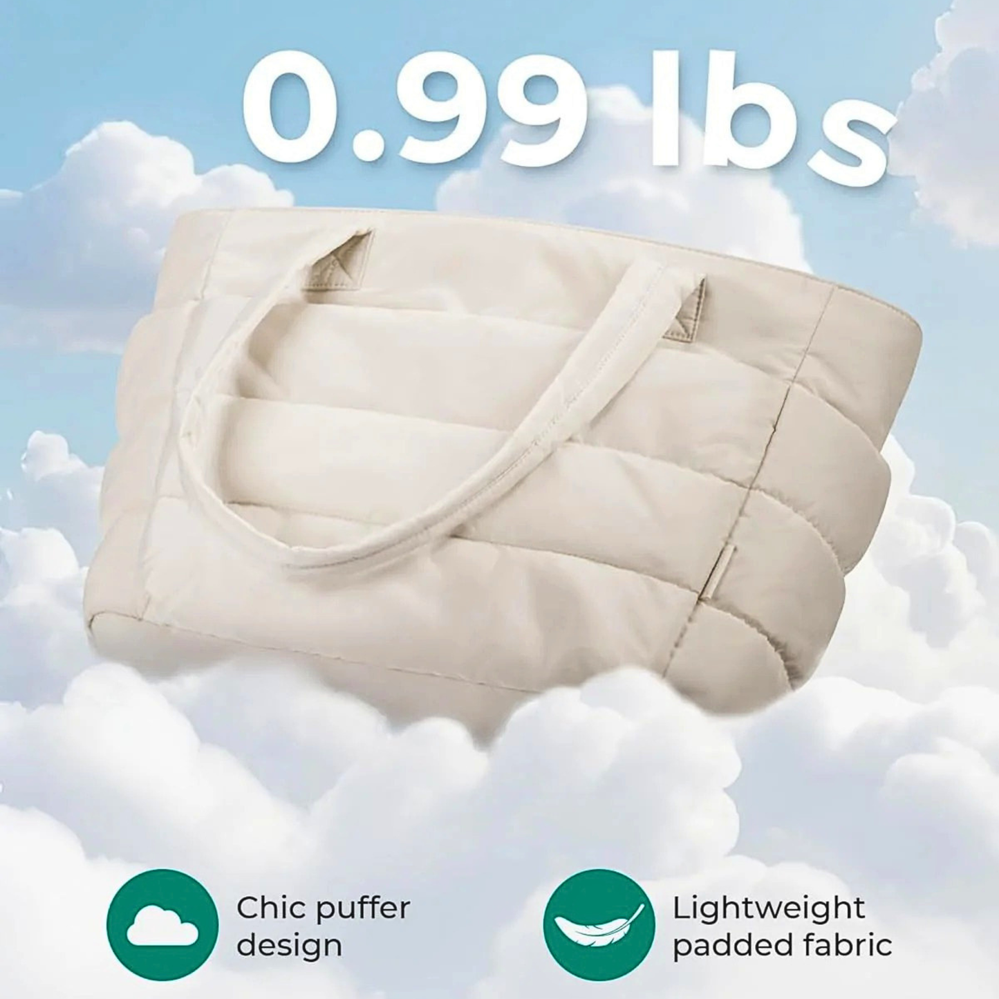 BAGSMART Lightweight Puffer Tote Bag with Zipper