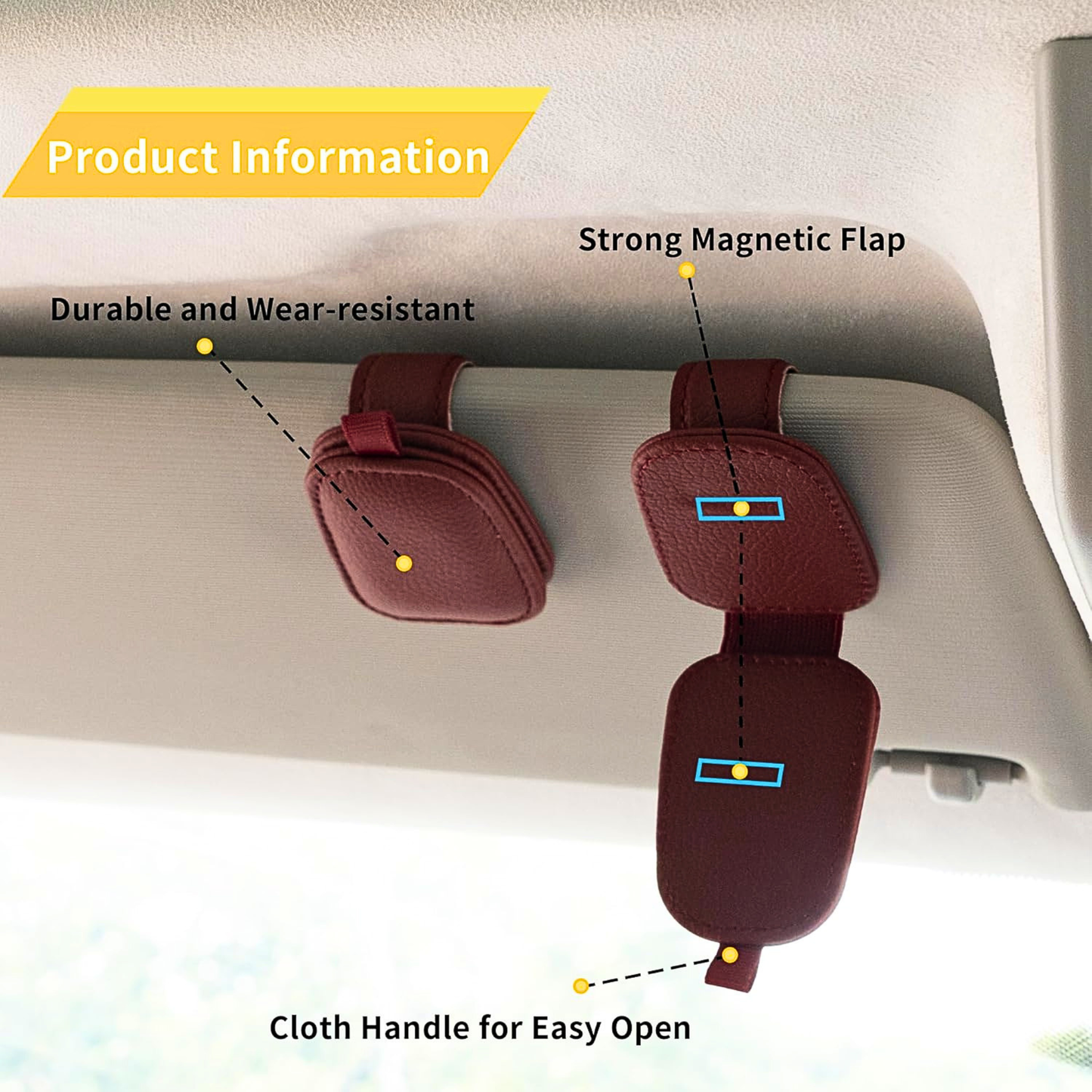 Magnetic Leather Car Visor Sunglass Holder 2 Pack