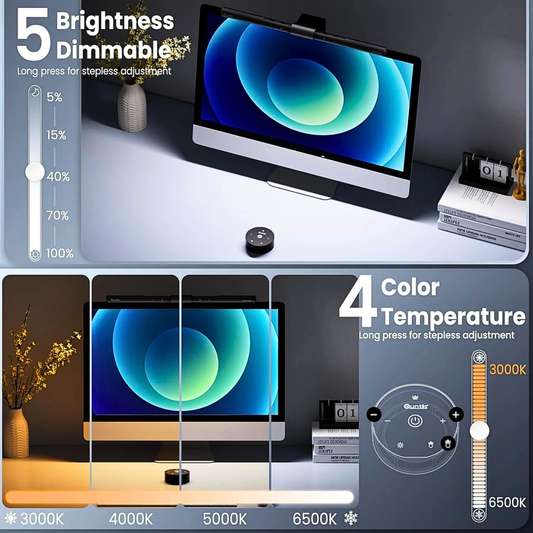 Quntis Computer Monitor Lamp, USB LED Monitor Light Bar with Auto-Dimming, Space-Saving Desk Lamp