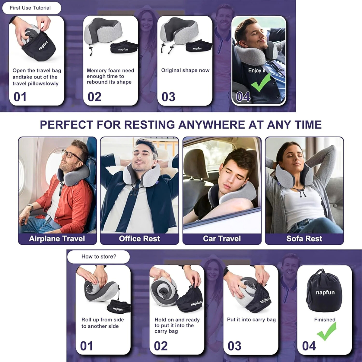 Contoured Memory Foam Travel Neck Pillow