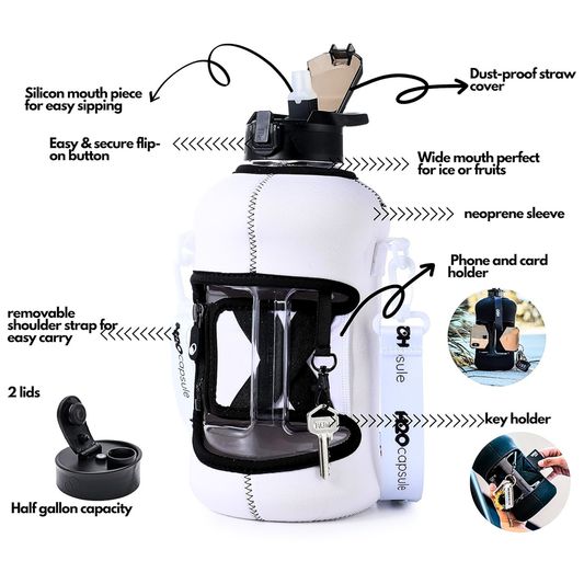 Half Gallon Water Bottle with Storage Sleeve and Straw
