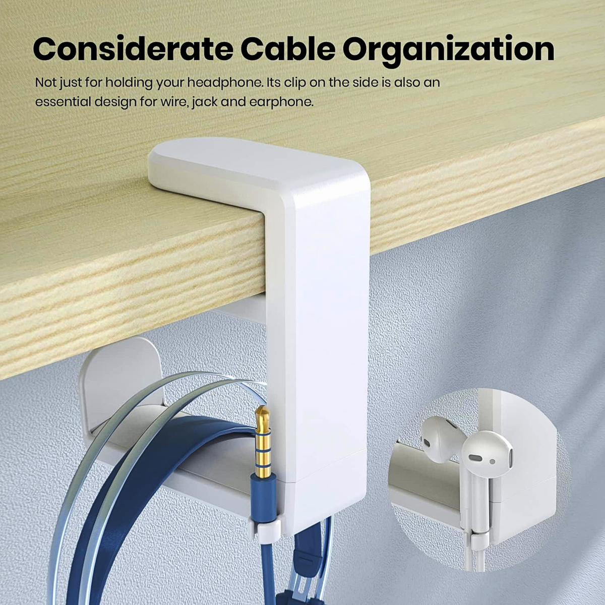 EURPMASK Under Desk 360 Degree Rotating Headphone Hanger