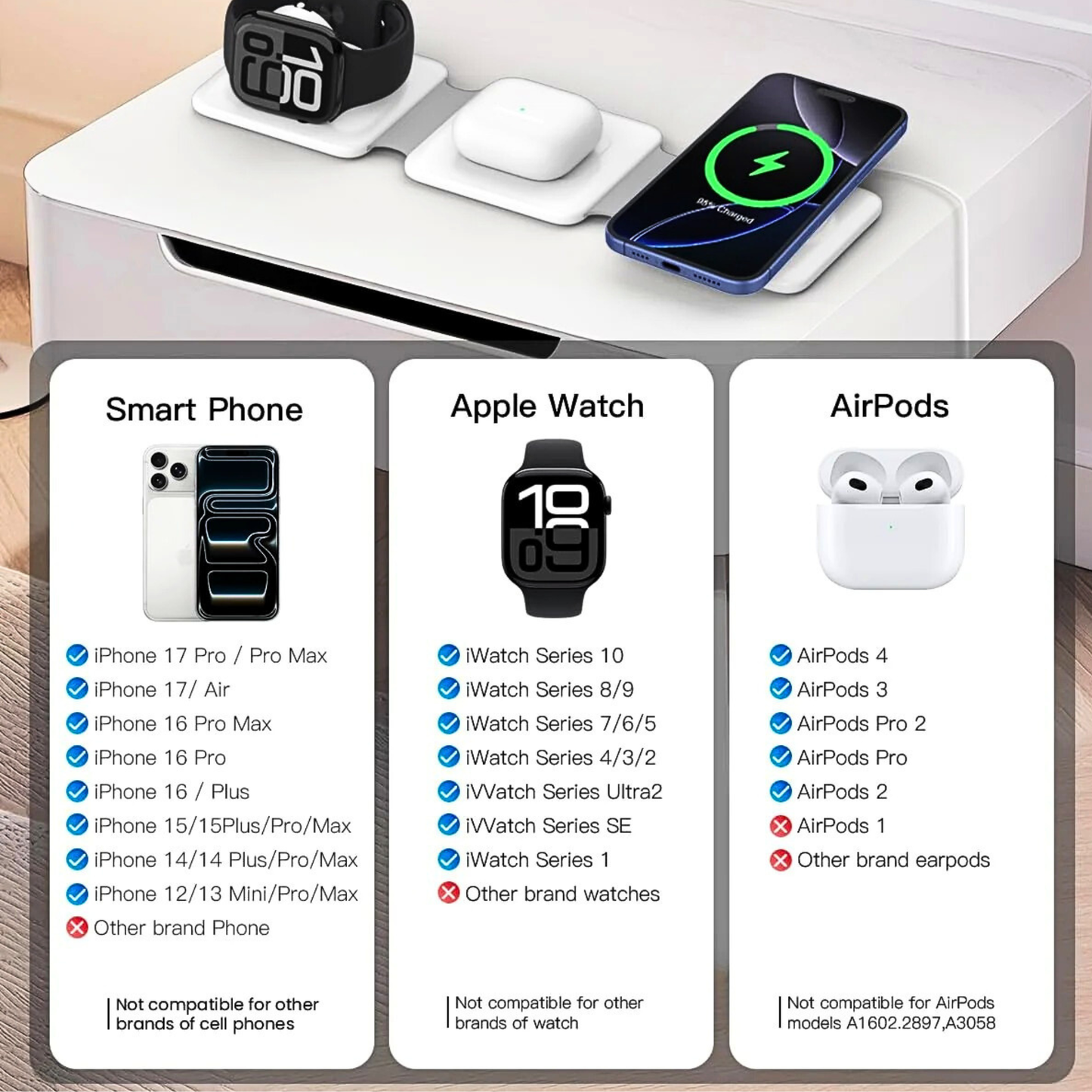 Foldable 3-in-1 Magnetic Wireless Charging Station | Apple Travel Dock