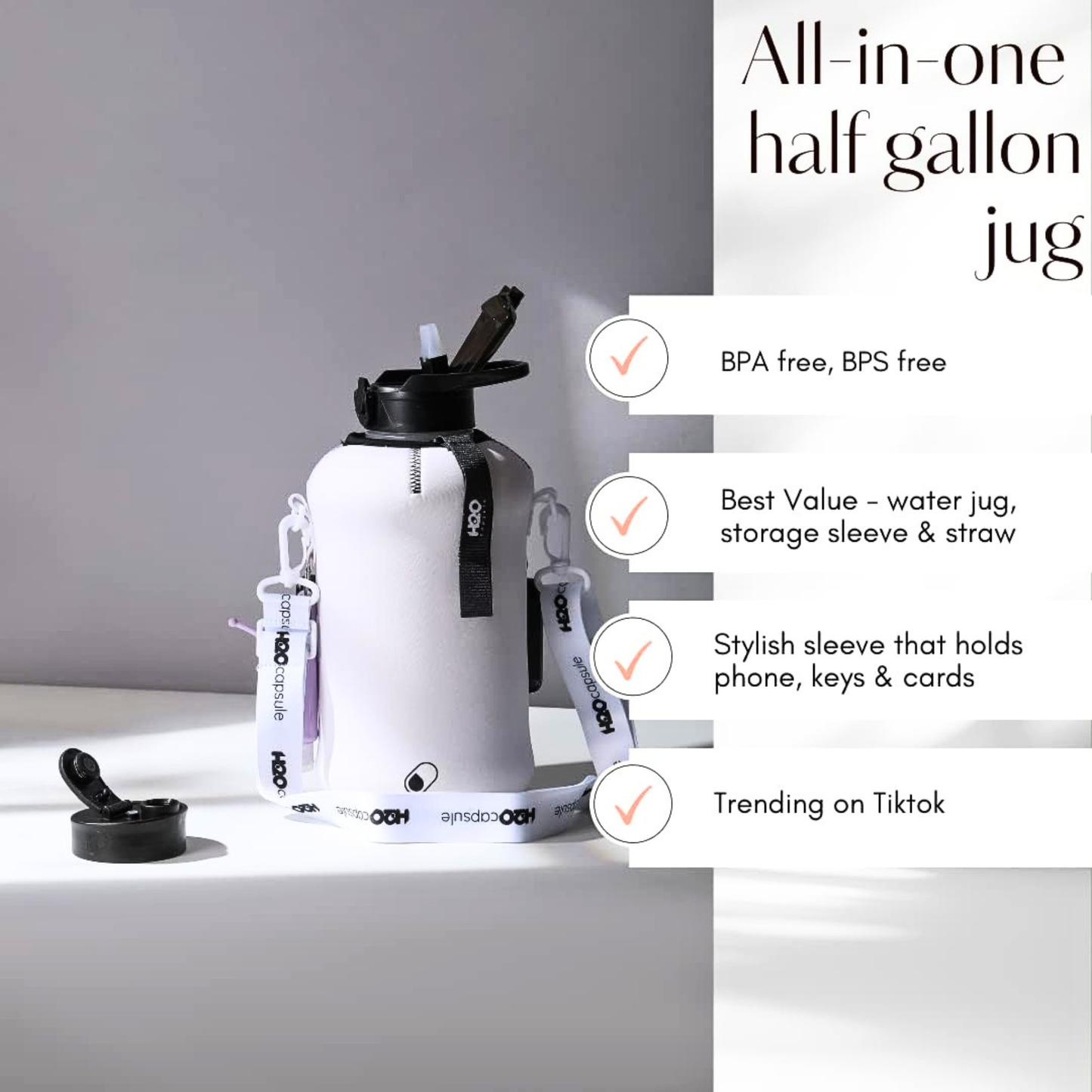 Half Gallon Water Bottle with Storage Sleeve and Straw
