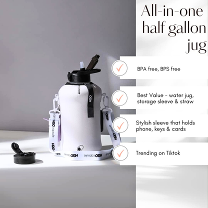 Half Gallon Water Bottle with Storage Sleeve and Straw