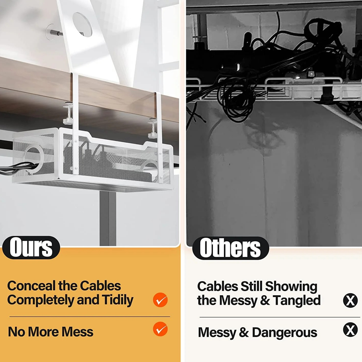 Under Desk Cable Management Tray | Drill-Free Wire Organizer