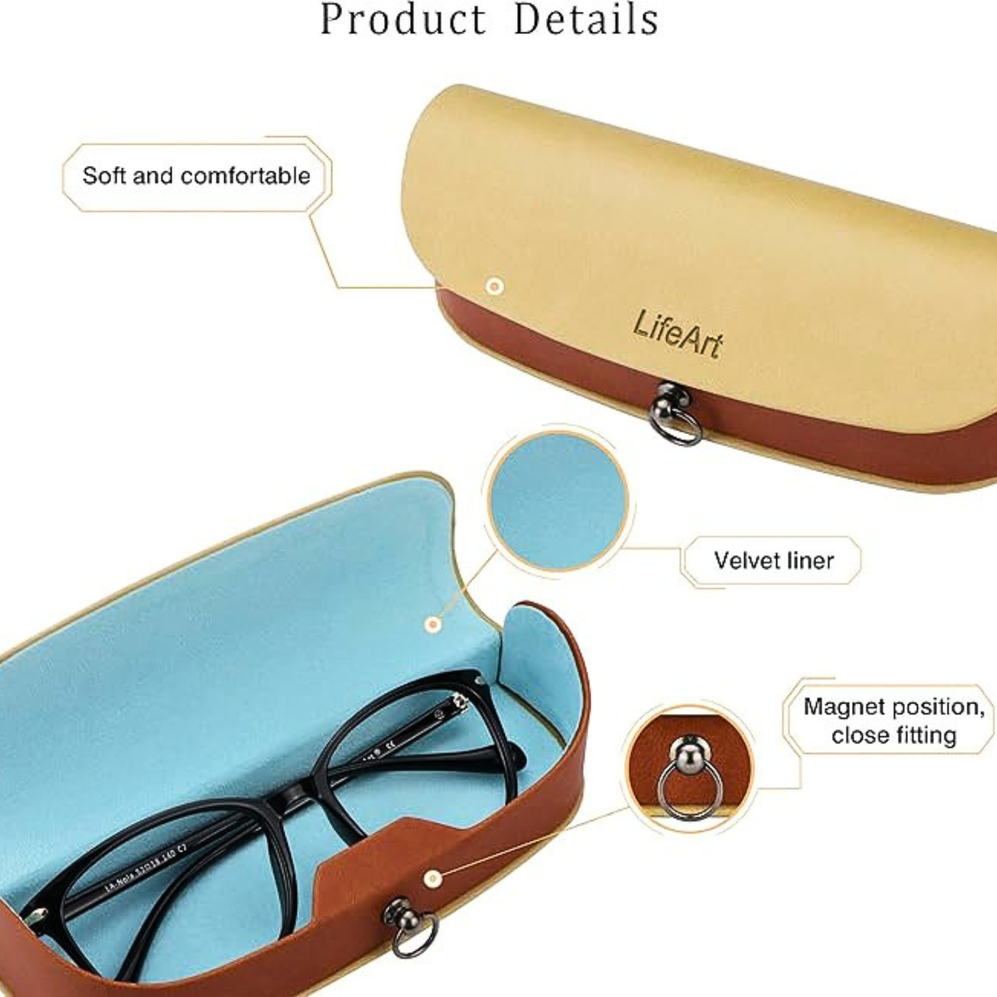 LifeArt PU Leather Hard Shell Eyeglass Case