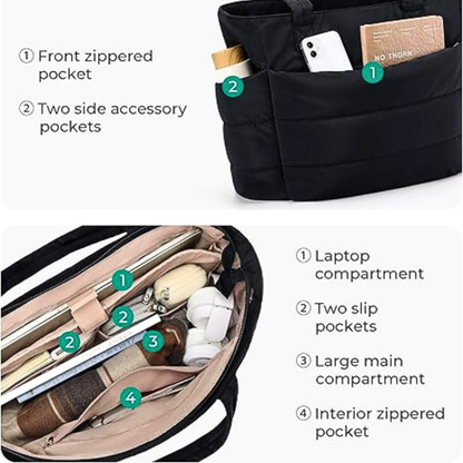 BAGSMART Lightweight Puffer Tote Bag with Zipper