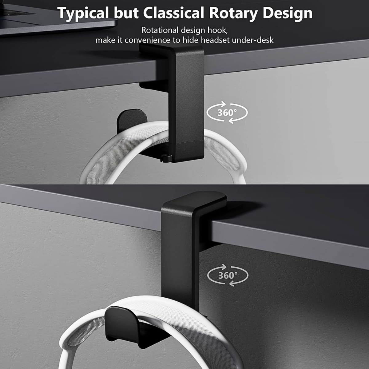 EURPMASK Under Desk 360 Degree Rotating Headphone Hanger