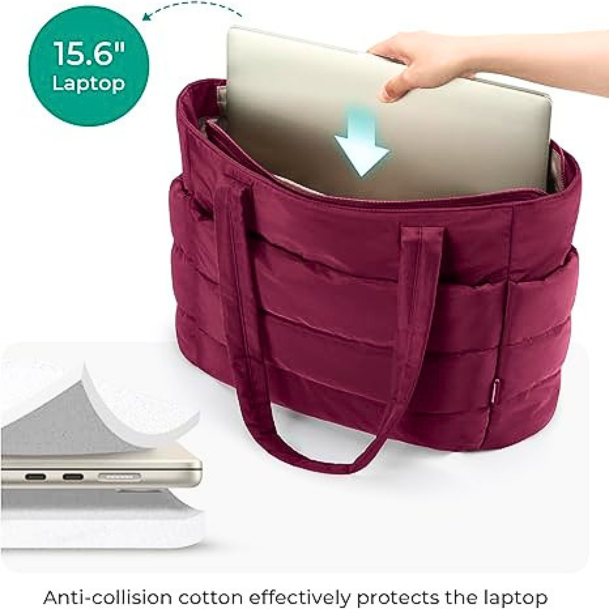 BAGSMART Lightweight Puffer Tote Bag with Zipper