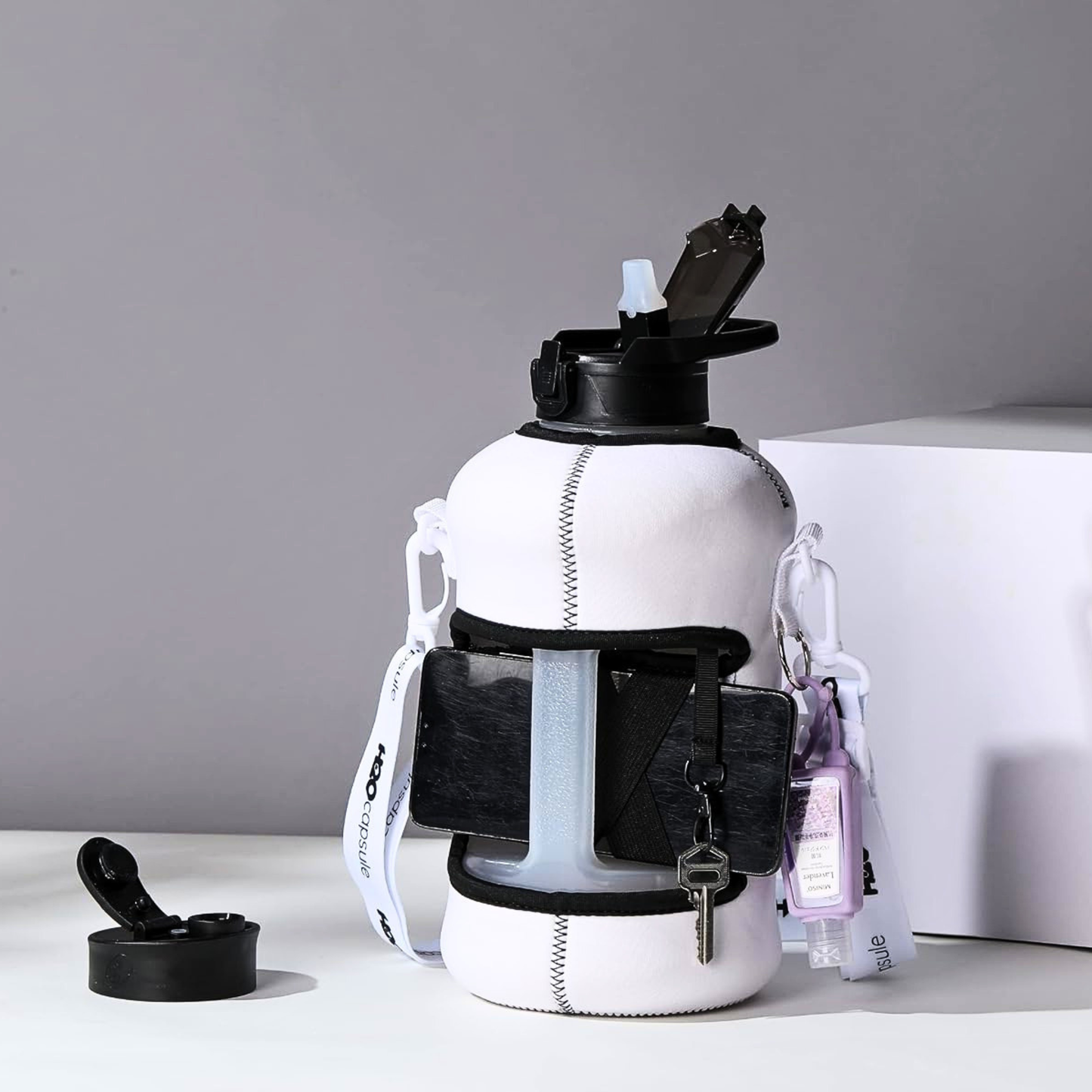 Half Gallon Water Bottle with Storage Sleeve and Straw