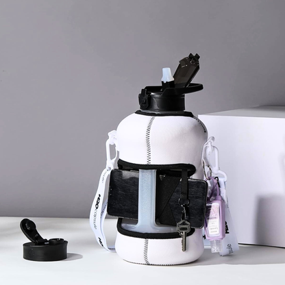 Half Gallon Water Bottle with Storage Sleeve and Straw