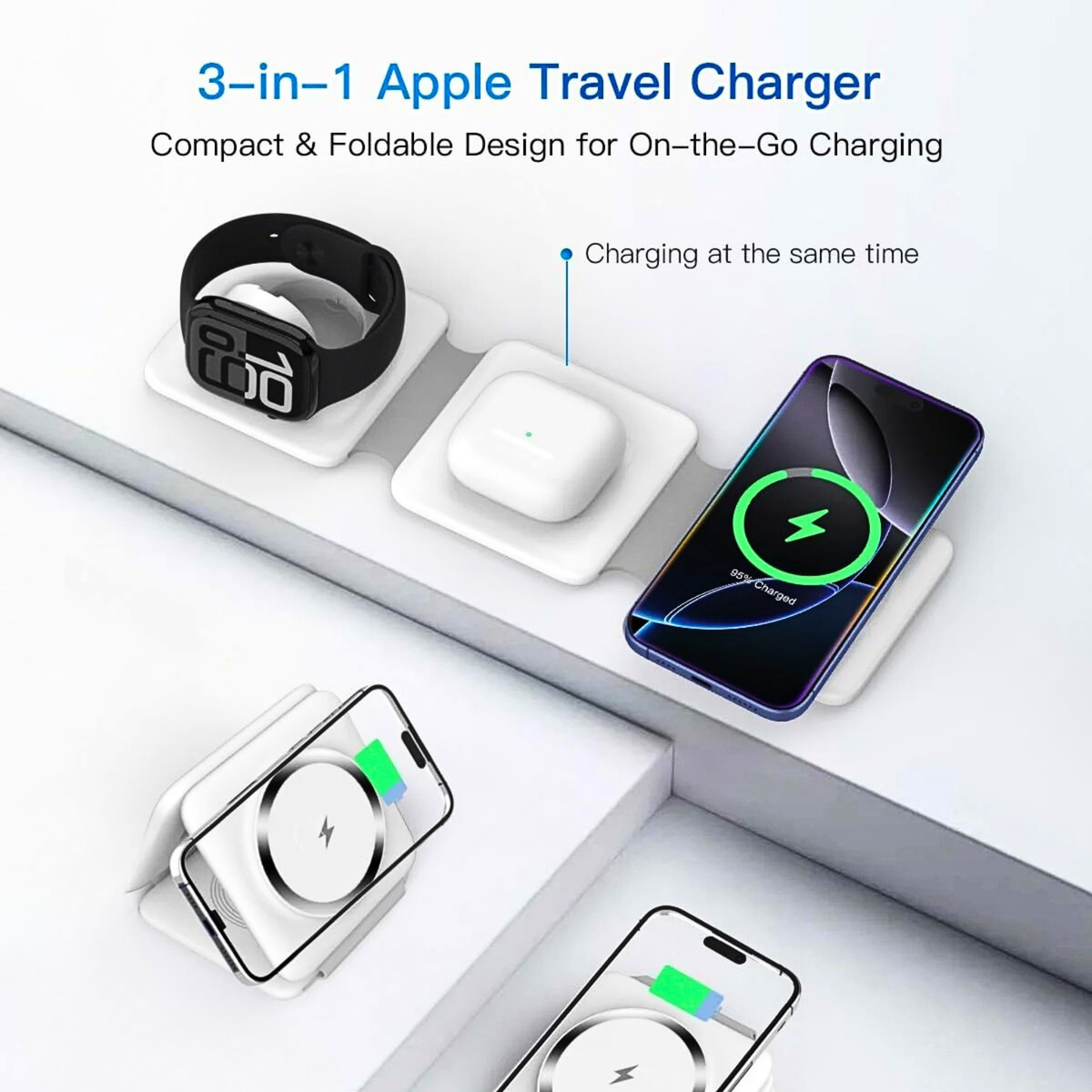 Foldable 3-in-1 Magnetic Wireless Charging Station | Apple Travel Dock