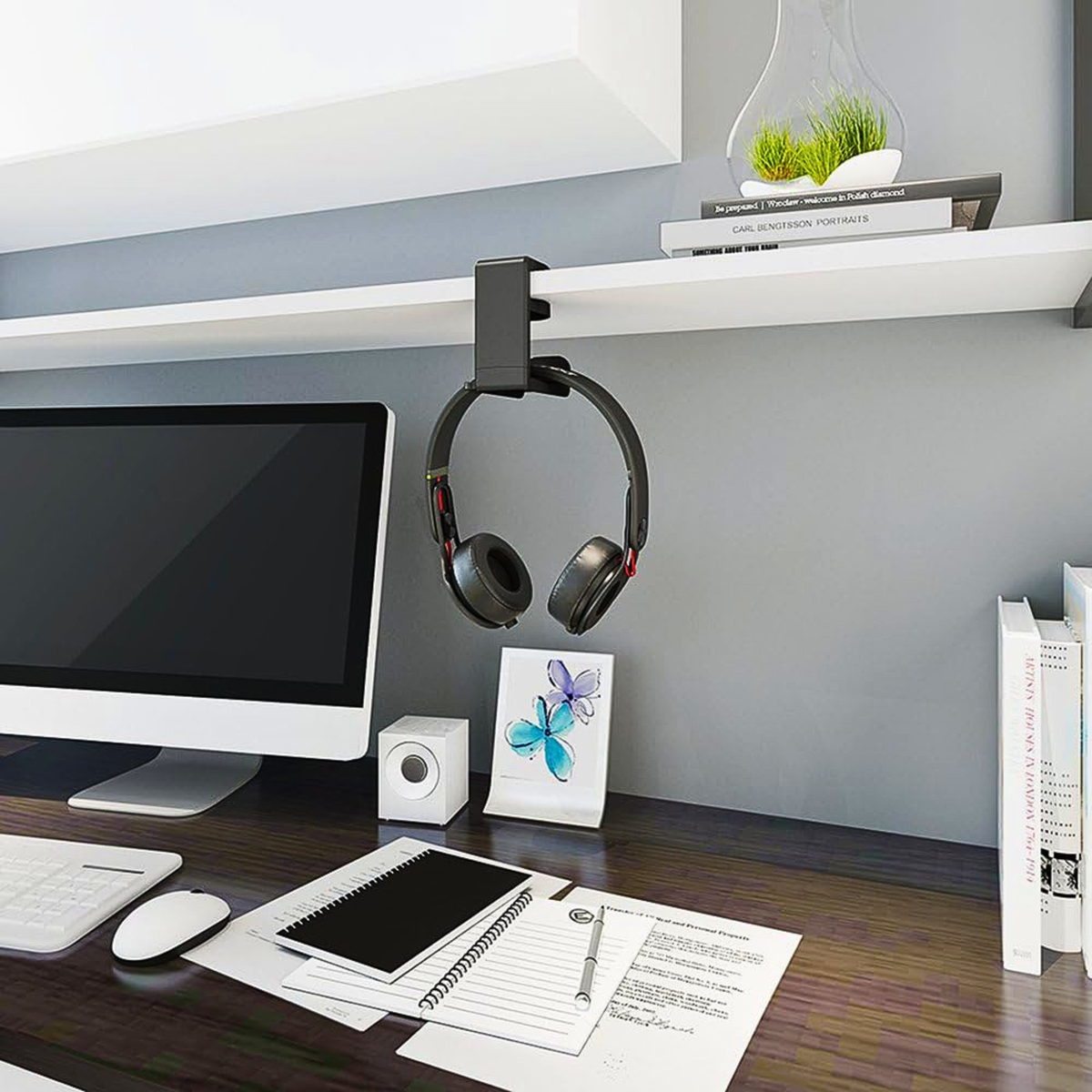EURPMASK Under Desk 360 Degree Rotating Headphone Hanger