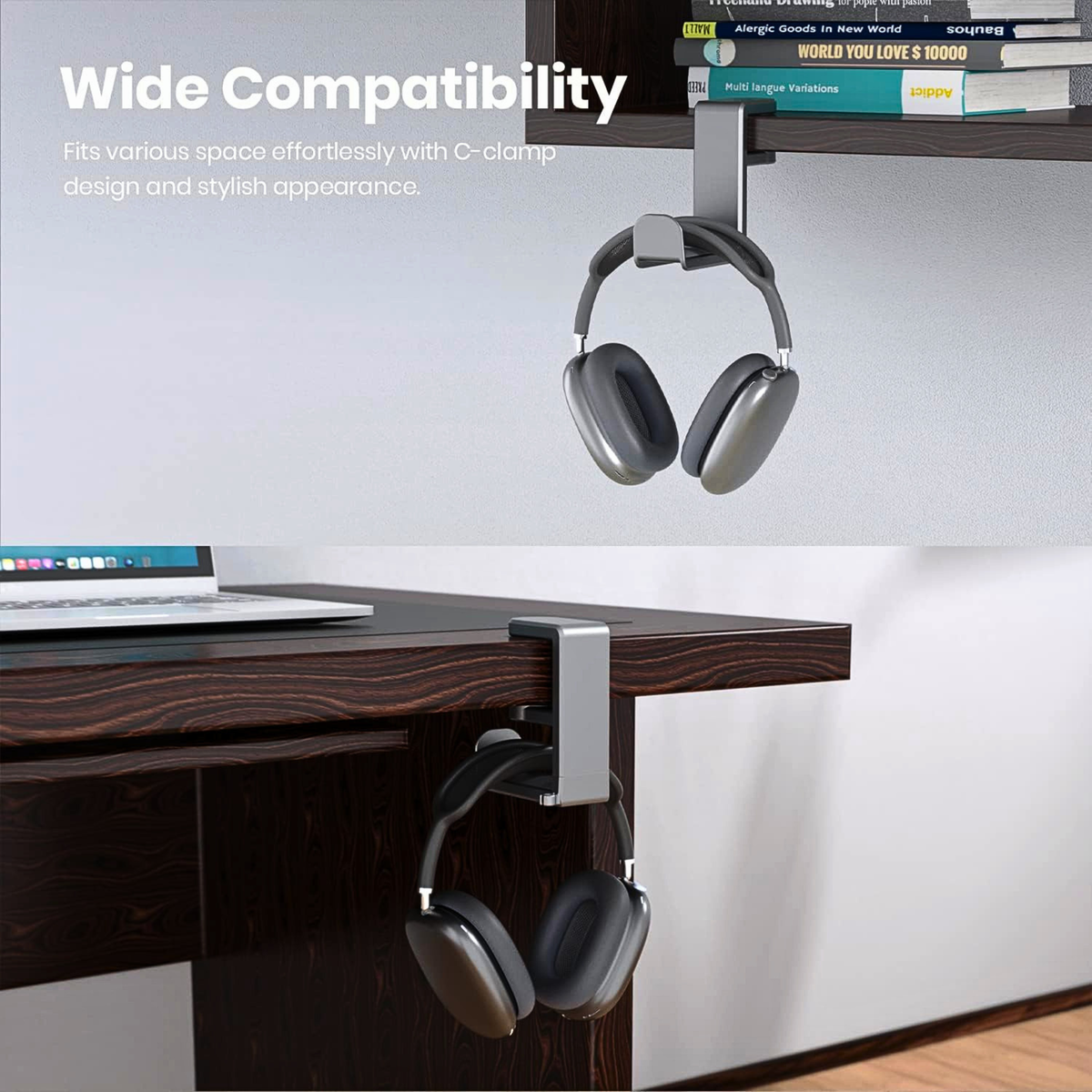 EURPMASK Under Desk 360 Degree Rotating Headphone Hanger