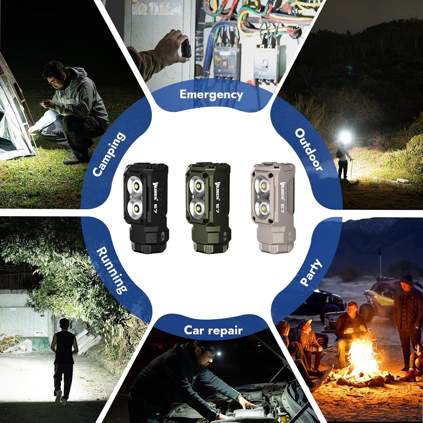 E7 1800 Lumen Rechargeable Mini Flashlights with Magnet - Super Bright 6 Modes EDC Flashlight, Typ-C Rechargeable LED; IP68 Pocket Flashlight for Headlamp Use, Rescue, Camping