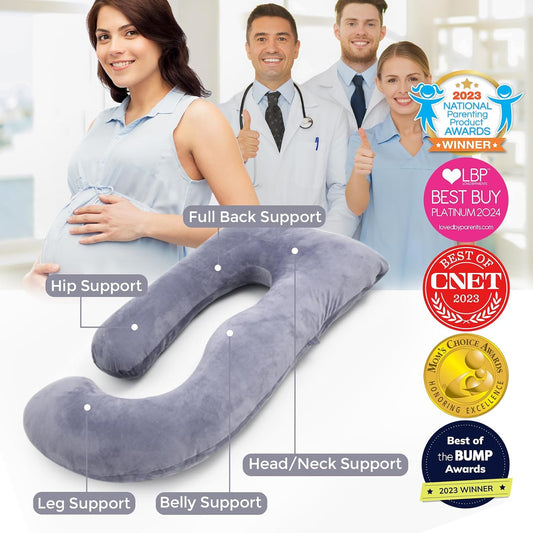 Pregnancy Pillows for Sleeping, U Shaped Full Body Maternity Pillow with Removable Cover - Support for Back, Legs, Belly, HIPS for Pregnant Women, 57 Inch Pregnancy Pillow for Women, Grey