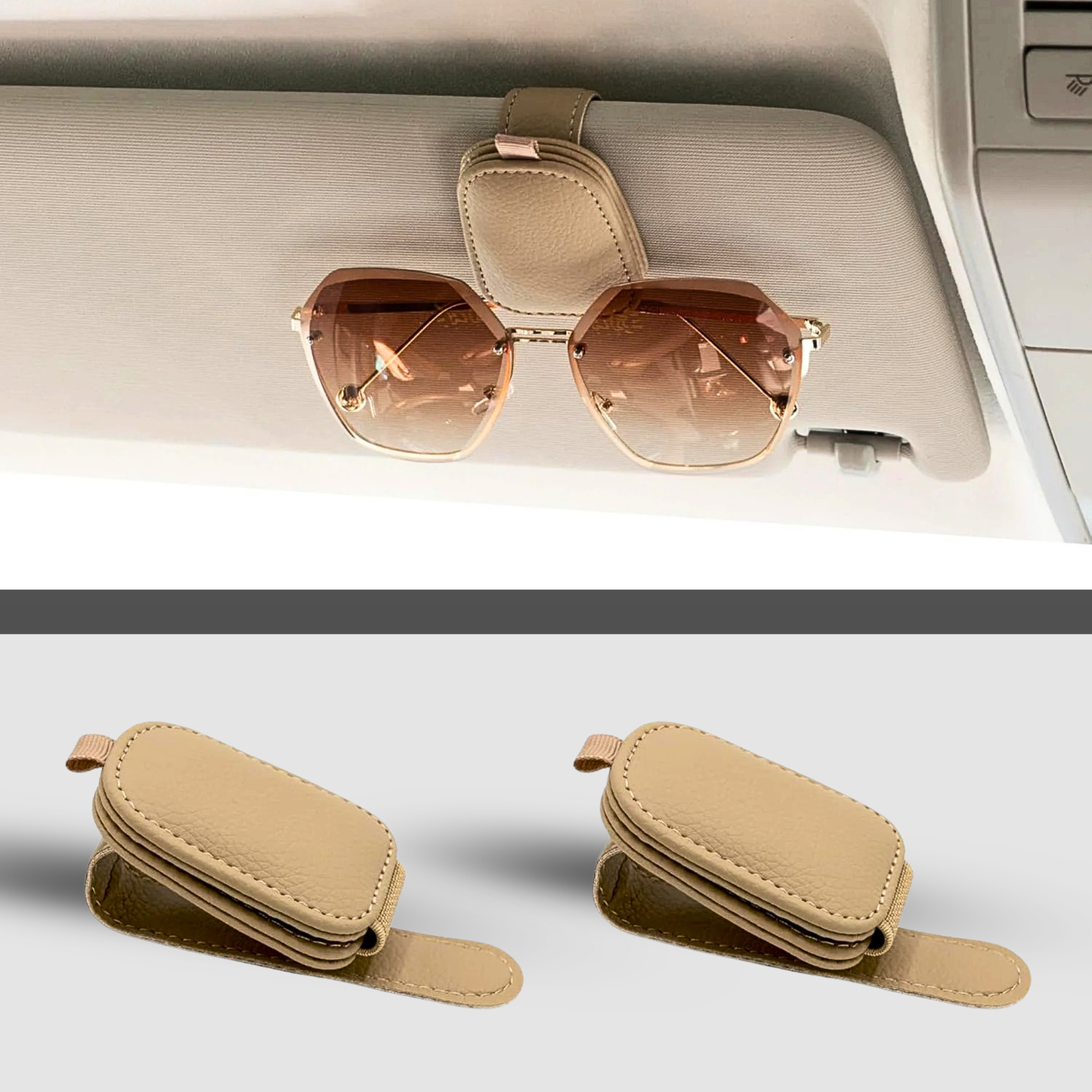 Magnetic Leather Car Visor Sunglass Holder 2 Pack