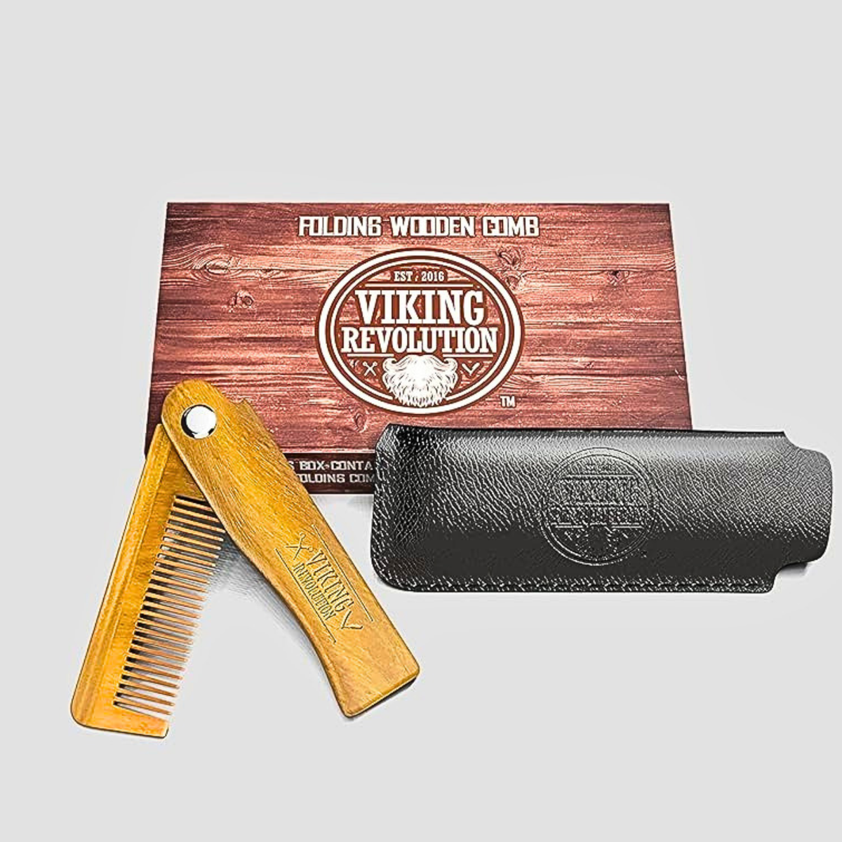 Viking Revolution Folding Wooden Beard Comb
