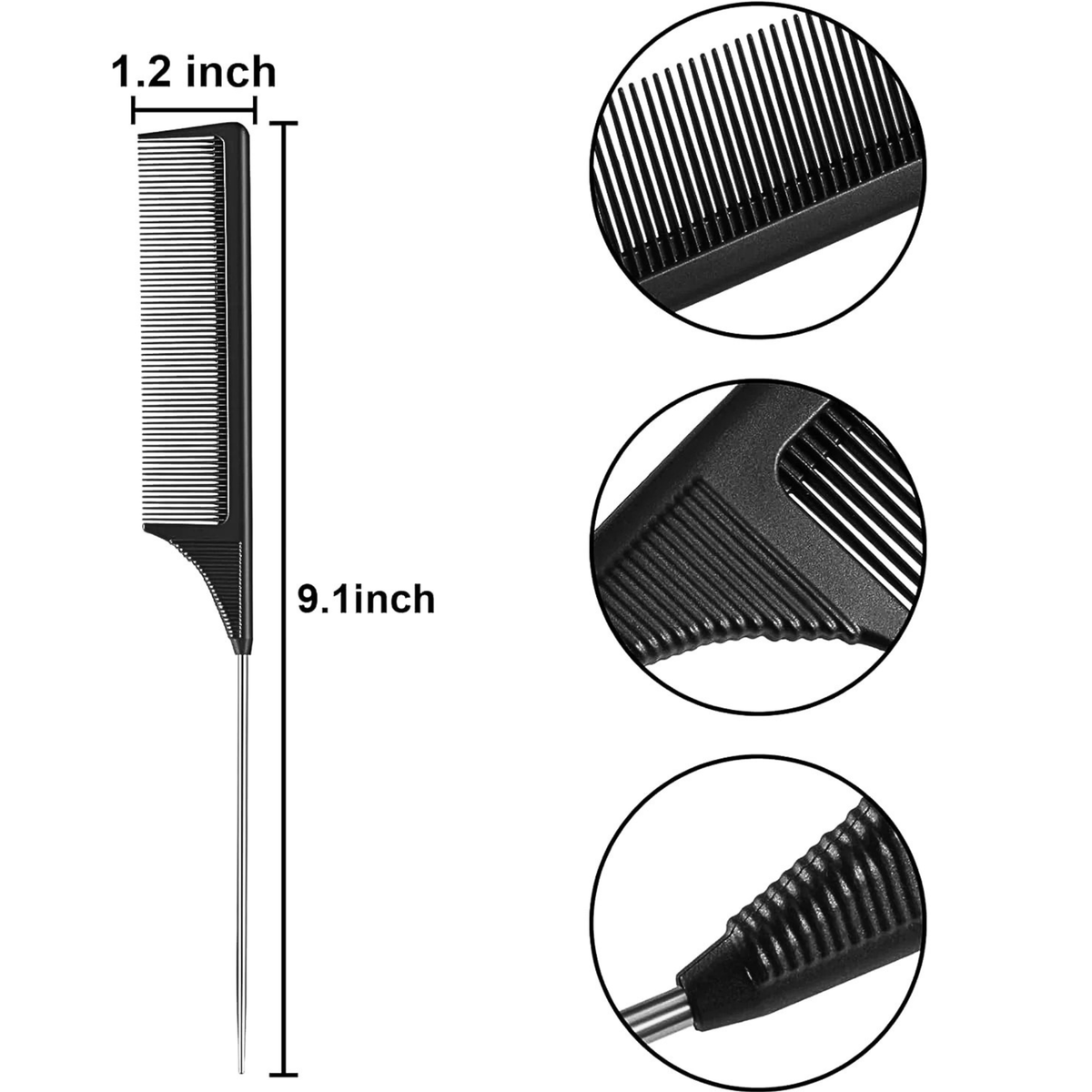 Leinuosen Carbon Fiber Rat Tail Comb 3-Pack
