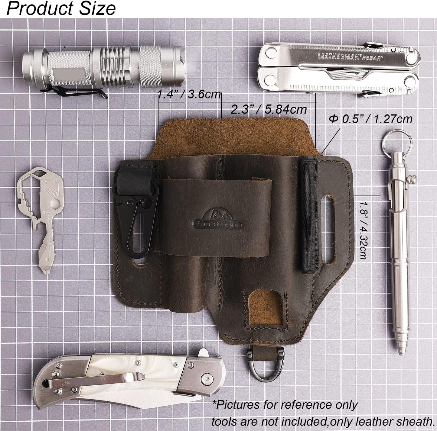 Leather Multitool Sheath,Edc Belt Organizer for Work and Daily Use,Leatherman Sheath,Edc Pocket Organizer for Flashlight and Multitool,Gifts for Men for Multitool,Darkbrown