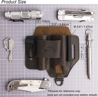 Leather Multitool Sheath,Edc Belt Organizer for Work and Daily Use,Leatherman Sheath,Edc Pocket Organizer for Flashlight and Multitool,Gifts for Men for Multitool,Darkbrown