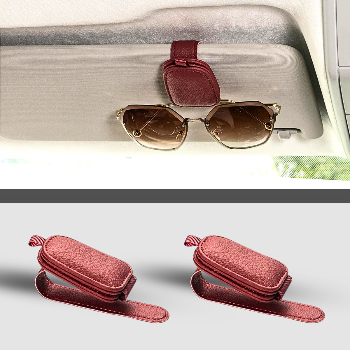 Magnetic Leather Car Visor Sunglass Holder 2 Pack