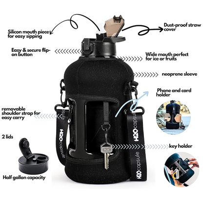 Half Gallon Water Bottle with Storage Sleeve and Straw