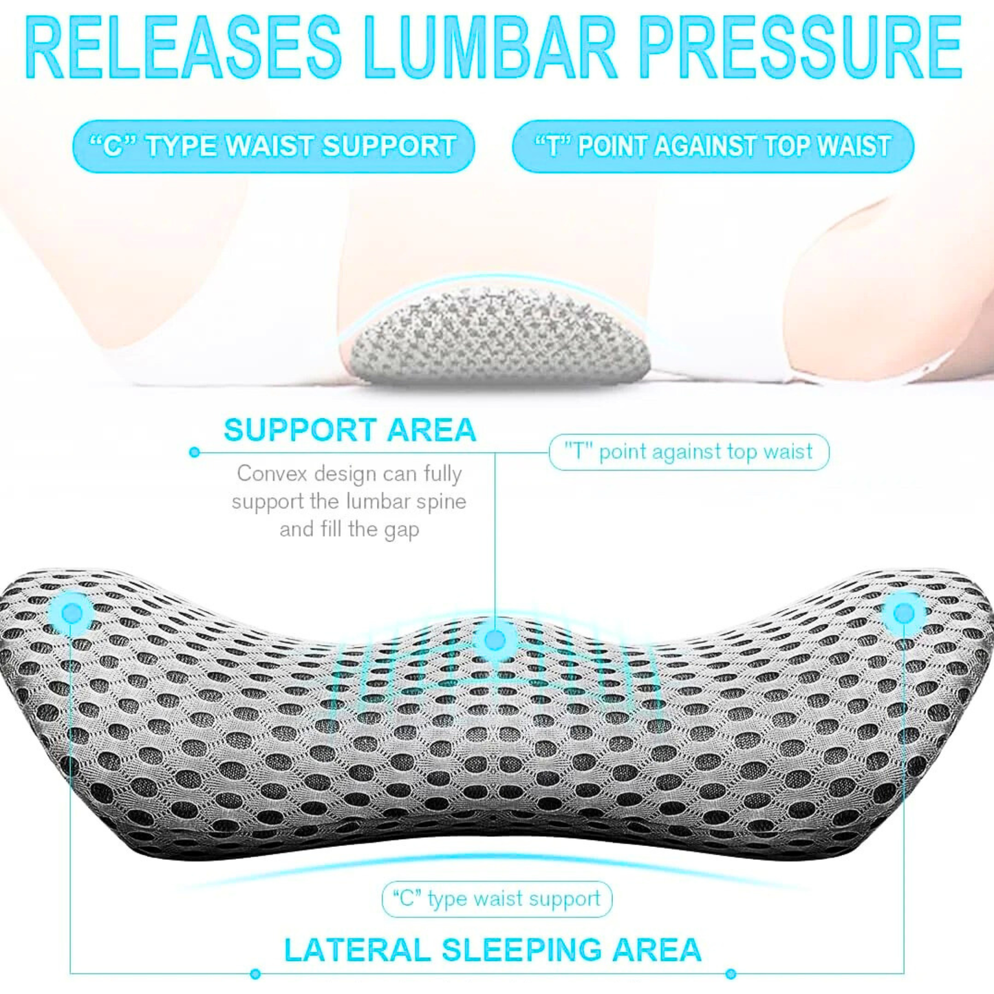 Curved Memory Foam Lumbar Pillow With Mesh Cover