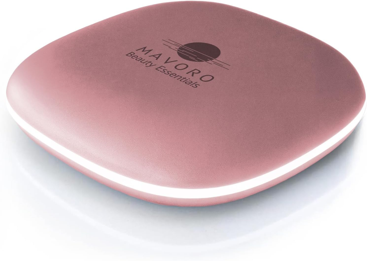 LED Lighted Travel Makeup Mirror | 1X/10X Magnification | Rechargeable USB-C | Pocket & Purse Portable Lighted Travel Makeup Compact Mirror, Touch Sensor (Heavenly Pink)