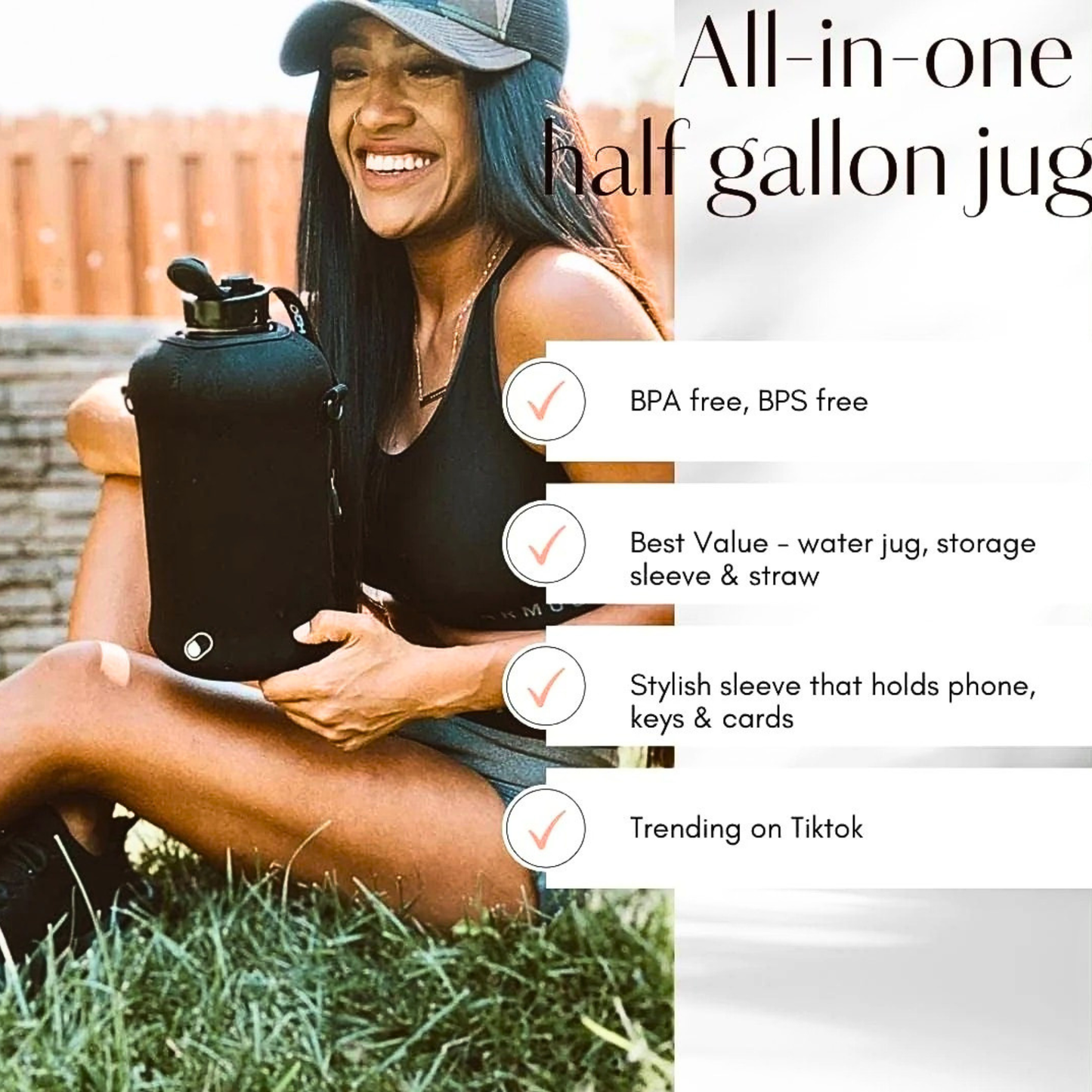 Half Gallon Water Bottle with Storage Sleeve and Straw