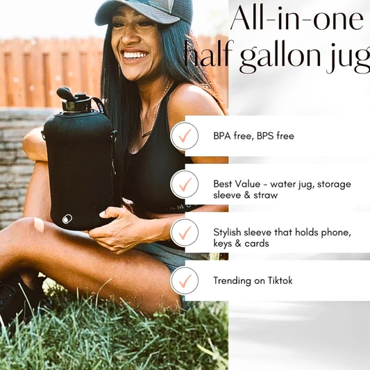 Half Gallon Water Bottle with Storage Sleeve and Straw