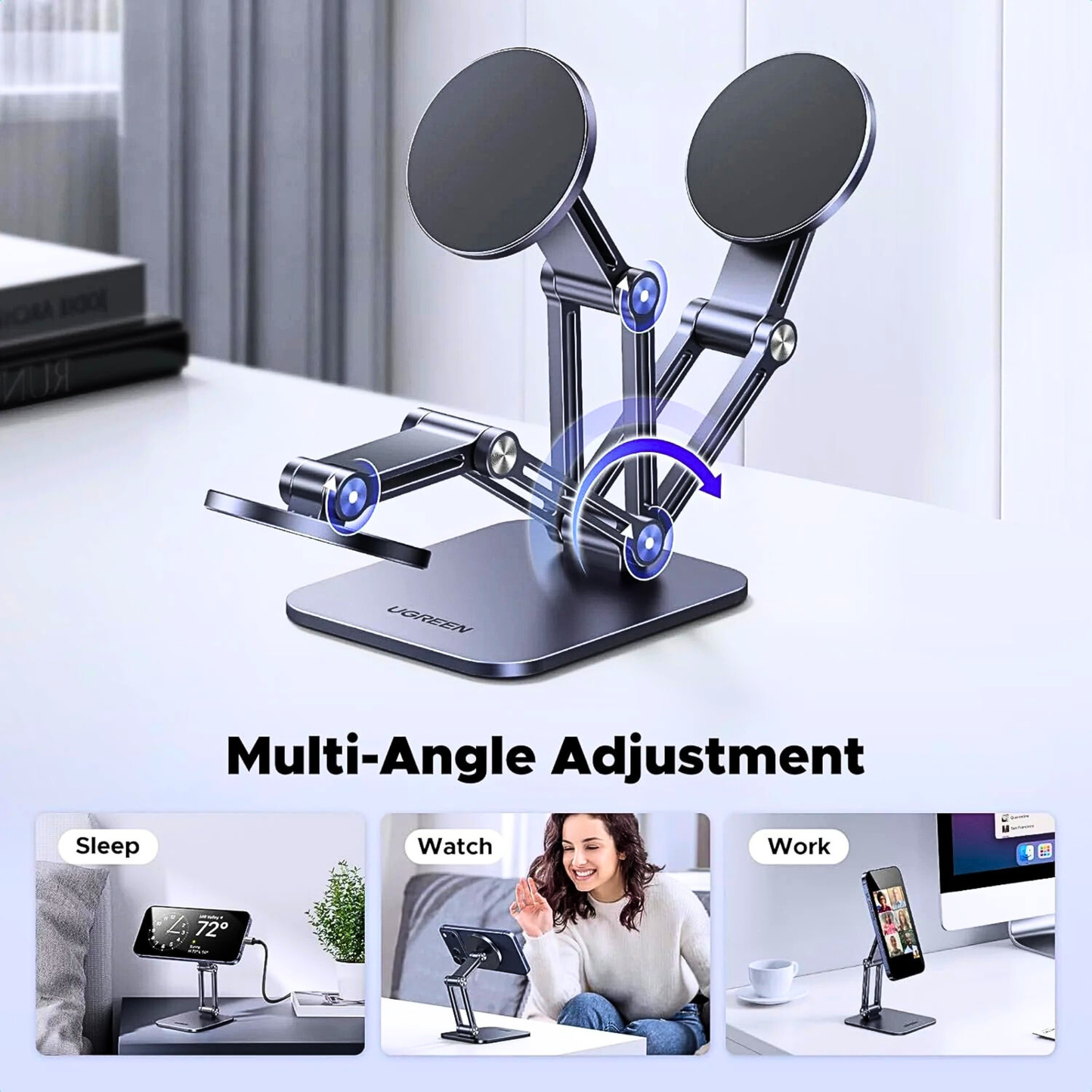 Magnetic Cell Phone Stand With Adjustable Arms
