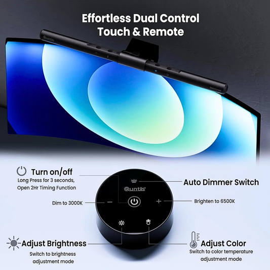 Quntis Computer Monitor Lamp, USB LED Monitor Light Bar with Auto-Dimming, Space-Saving Desk Lamp