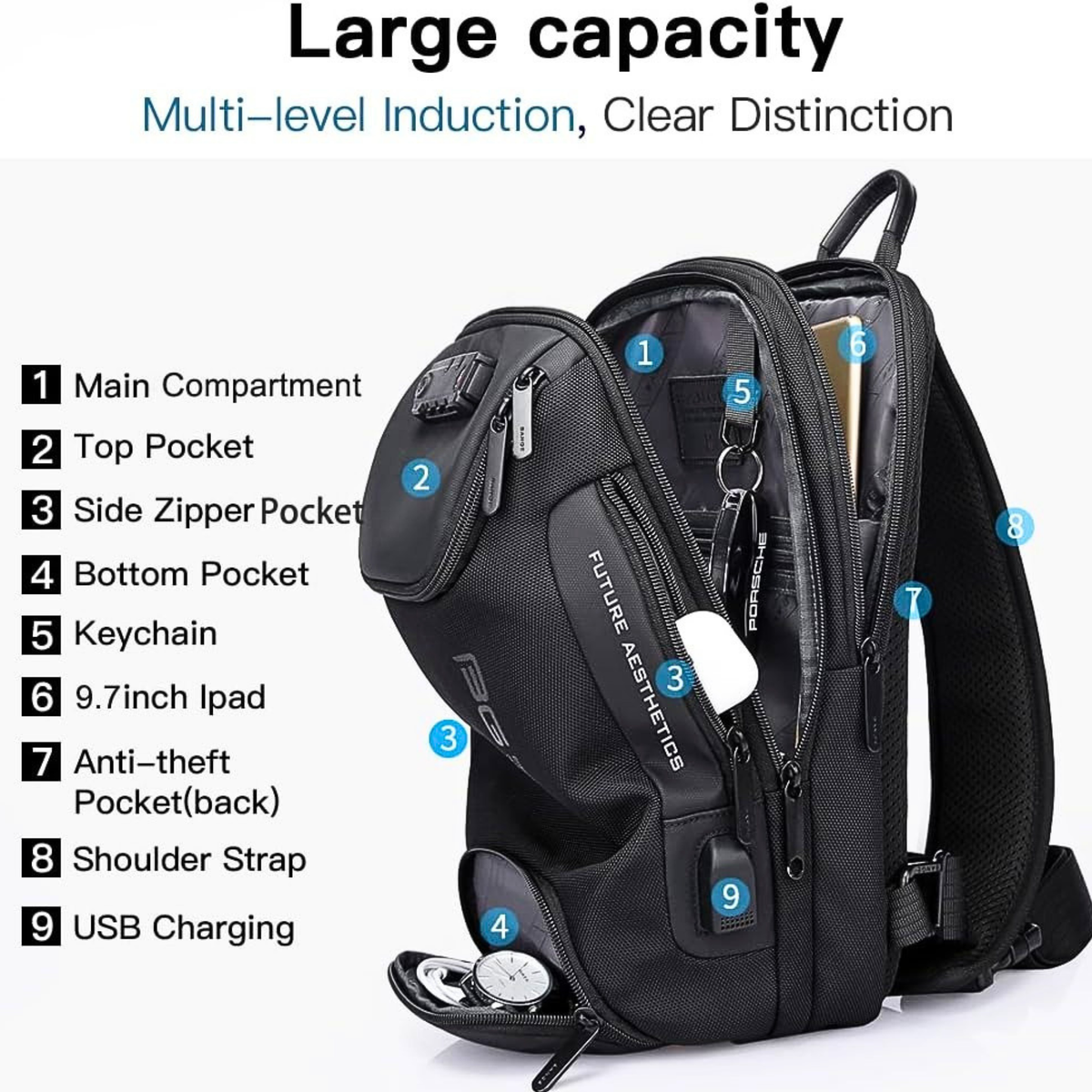 BANGE Anti-Theft Oxford Sling Backpack