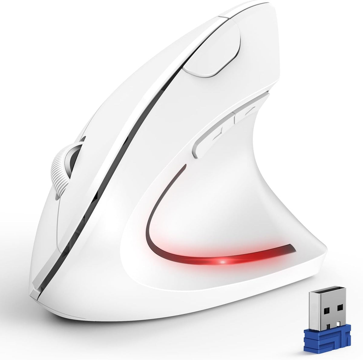 Ergonomic Mouse, Wireless Bluetooth Vertical Mouse, 4800 DPI Optical Tracking, 6 Adjustable DPI, Quiet Clicks, 2.4Ghz with USB a Receiver, 12 Months Battery, 6 Buttons, Wide Compatibility