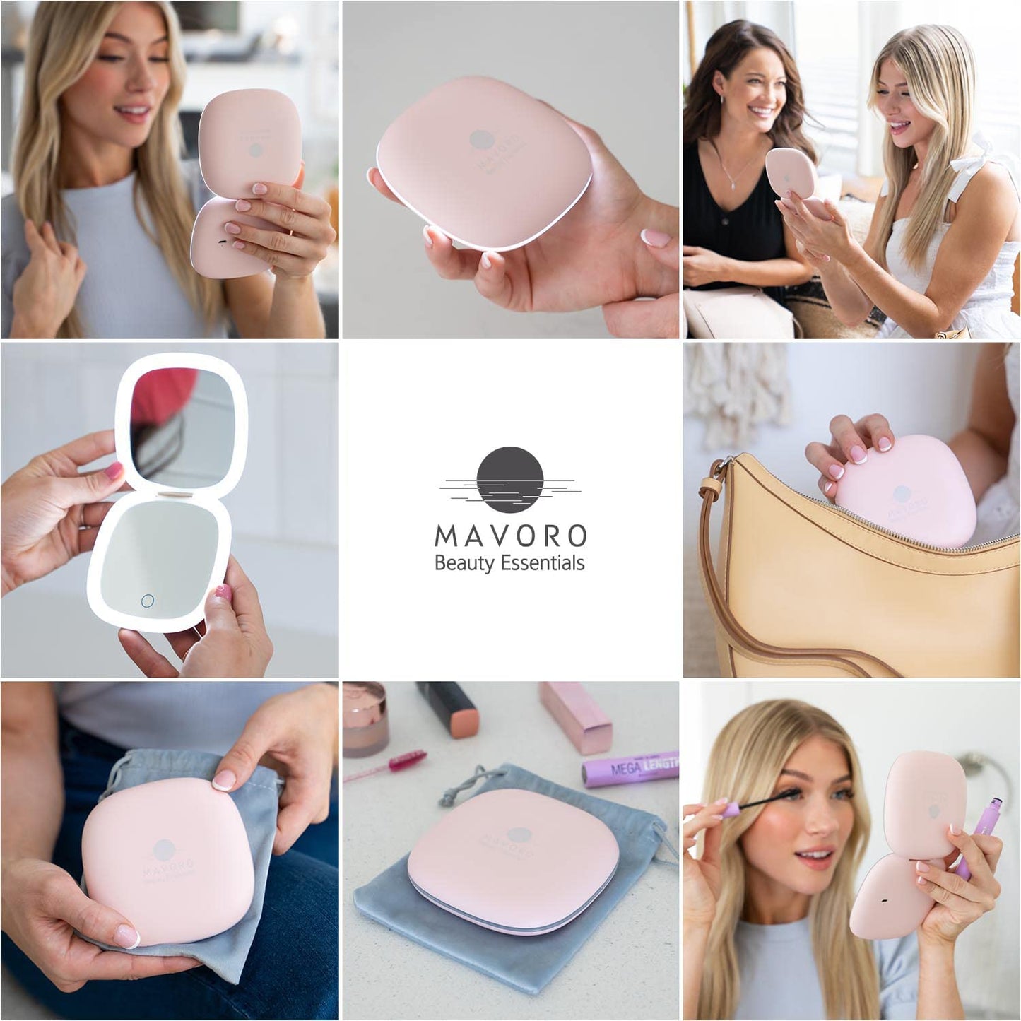 LED Lighted Travel Makeup Mirror | 1X/10X Magnification | Rechargeable USB-C | Pocket & Purse Portable Lighted Travel Makeup Compact Mirror, Touch Sensor (Heavenly Pink)