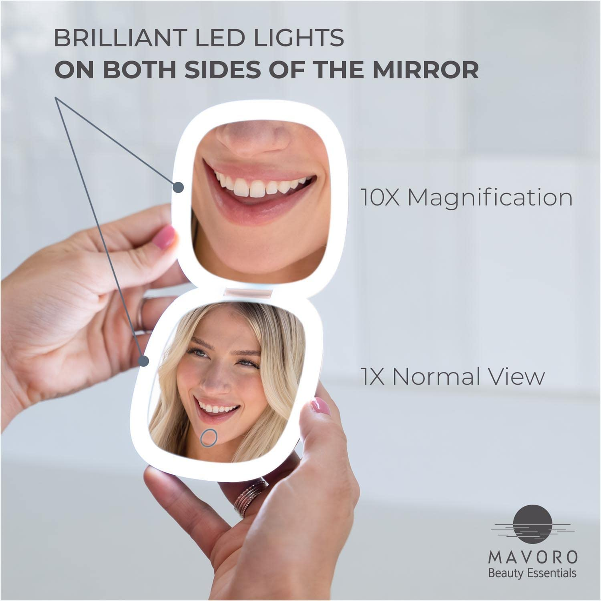 LED Lighted Travel Makeup Mirror | 1X/10X Magnification | Rechargeable USB-C | Pocket & Purse Portable Lighted Travel Makeup Compact Mirror, Touch Sensor (Heavenly Pink)