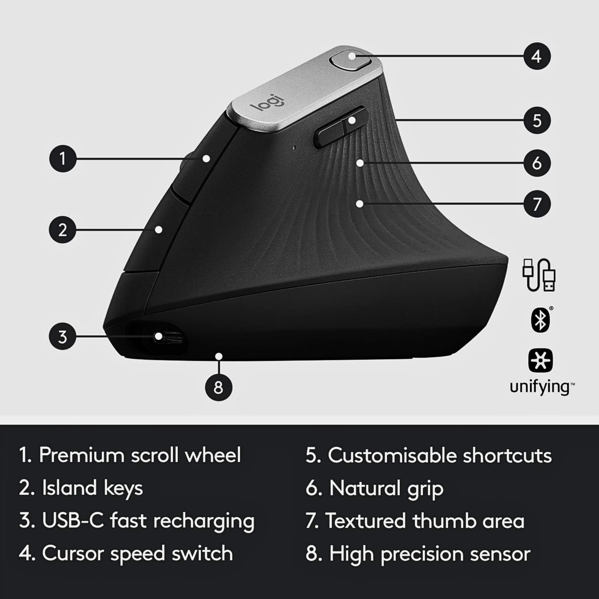 Logitech MX Vertical Ergonomic Mouse | Multi-Device Precision