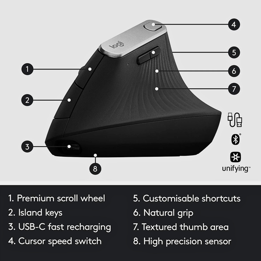 Logitech MX Vertical Ergonomic Mouse | Multi-Device Precision