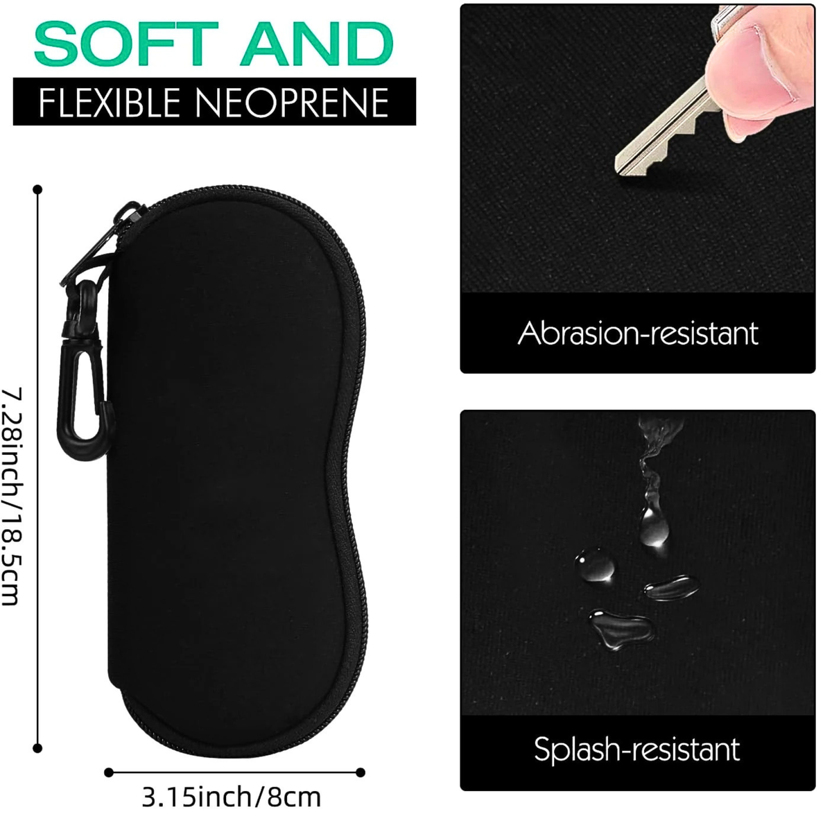 Lightweight Neoprene Sunglasses Case with Carabiner Clip