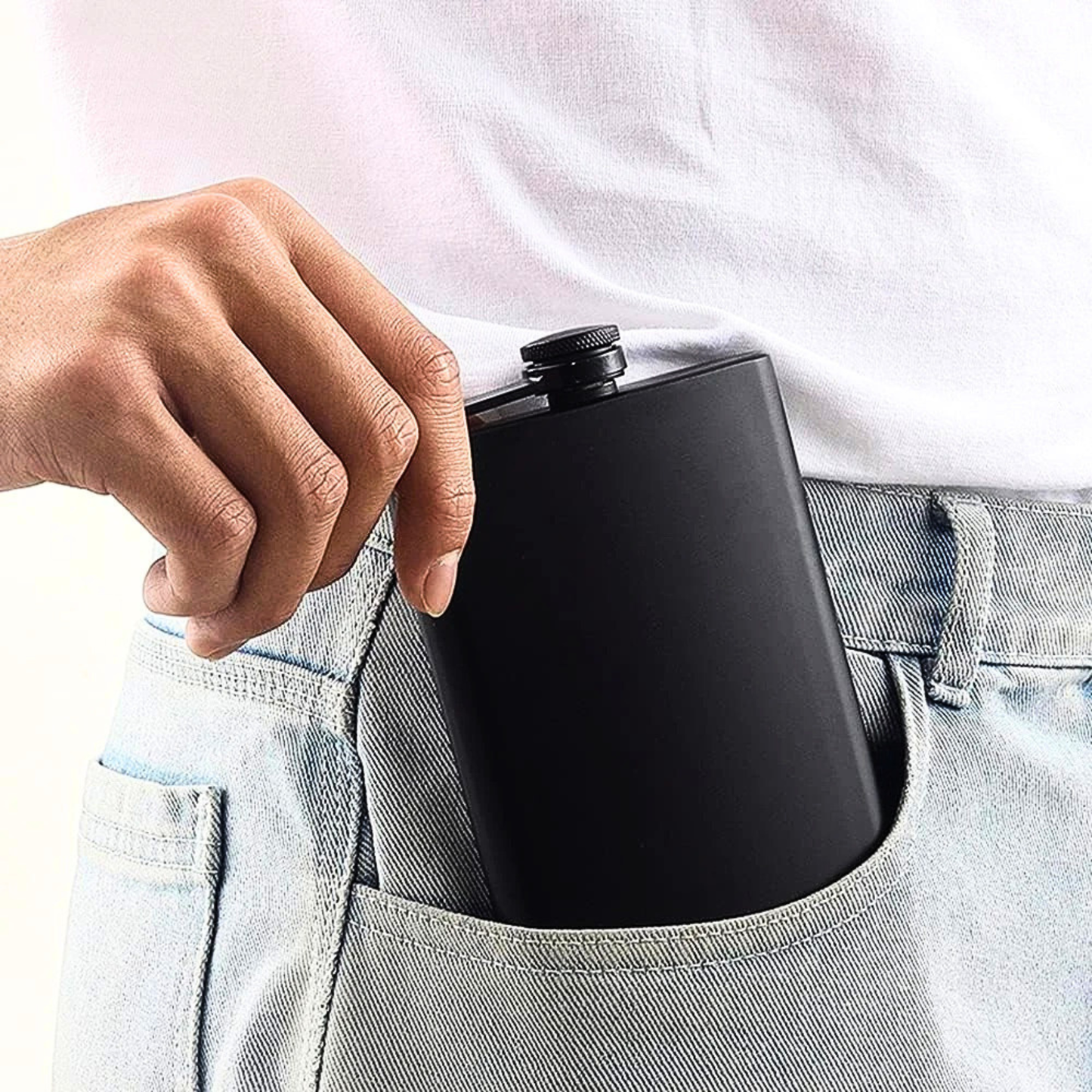 Matte Black Stainless Steel Pocket Flask 12 Ounces