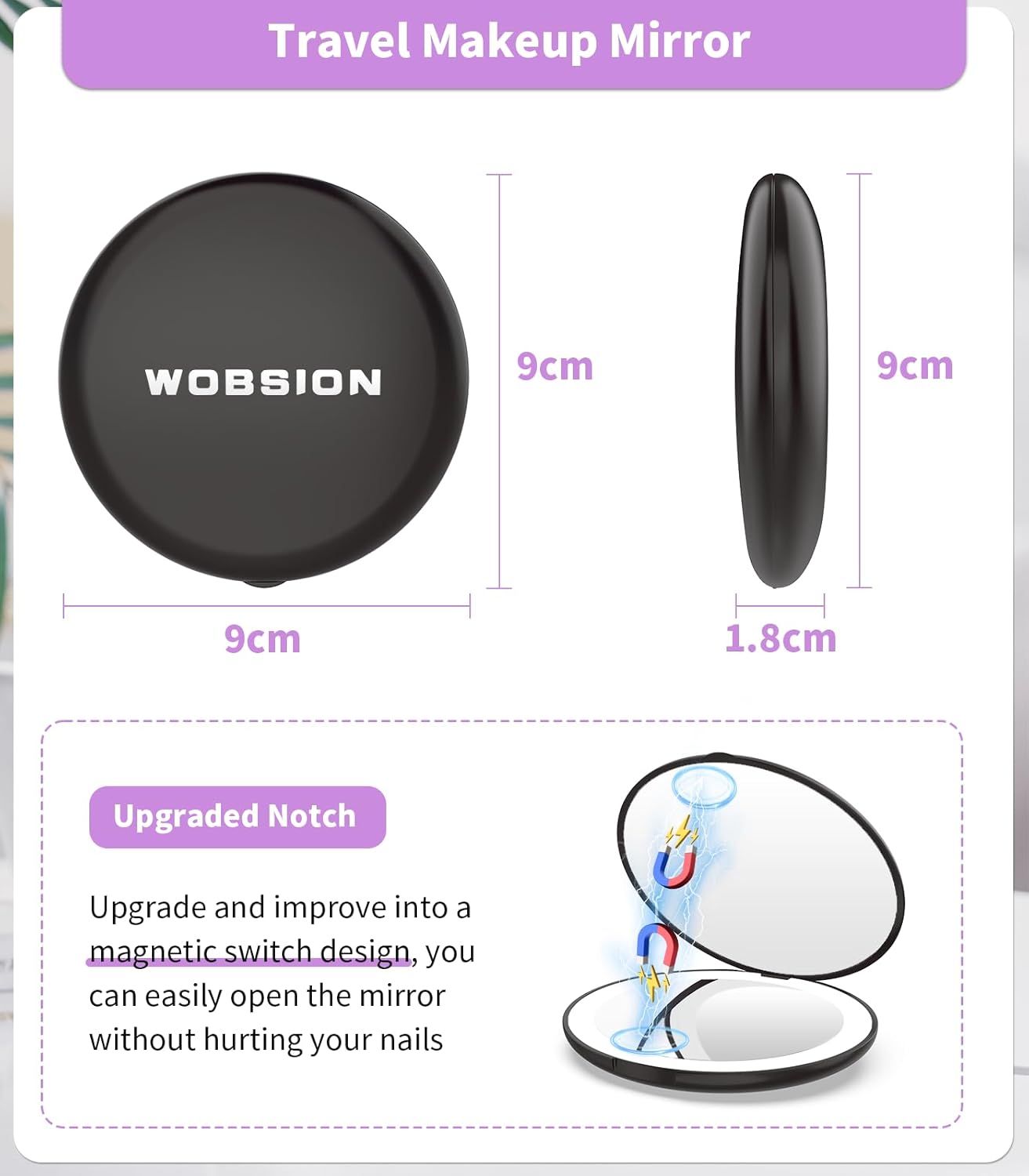LUMINA Magnetic-Logic Travel 10X Micro-Clarity LED Makeup Mirror