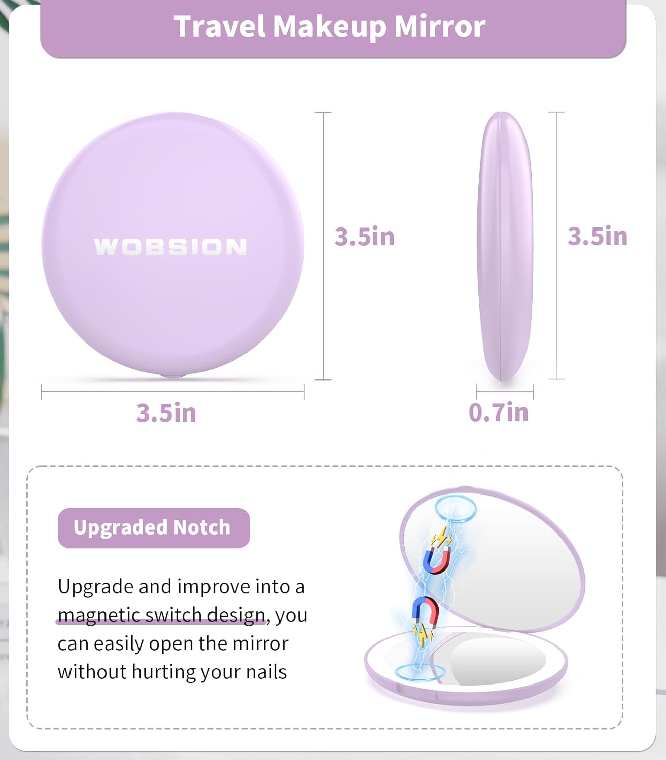 LUMINA Magnetic-Logic Travel 10X Micro-Clarity LED Makeup Mirror