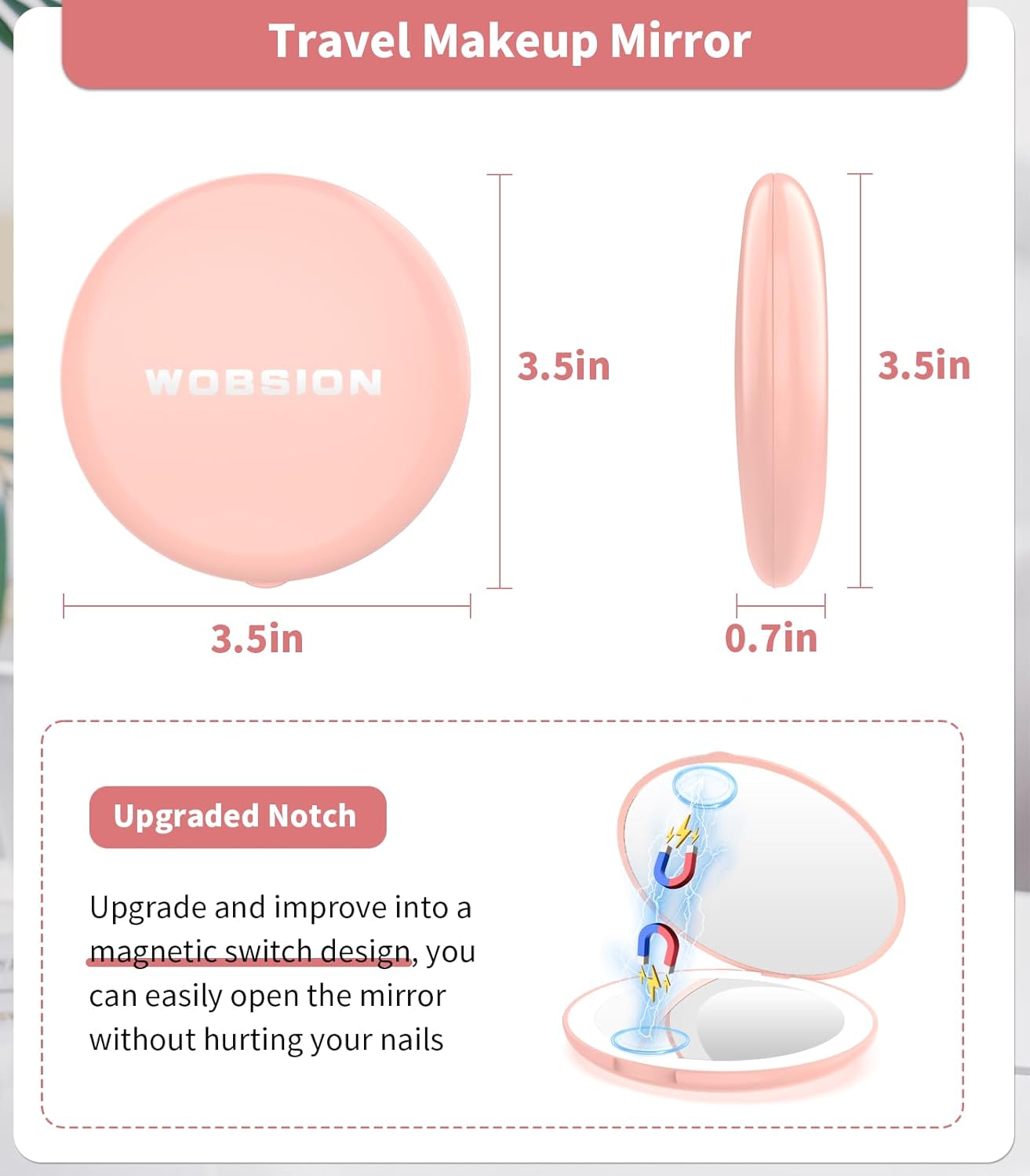 LUMINA Magnetic-Logic Travel 10X Micro-Clarity LED Makeup Mirror